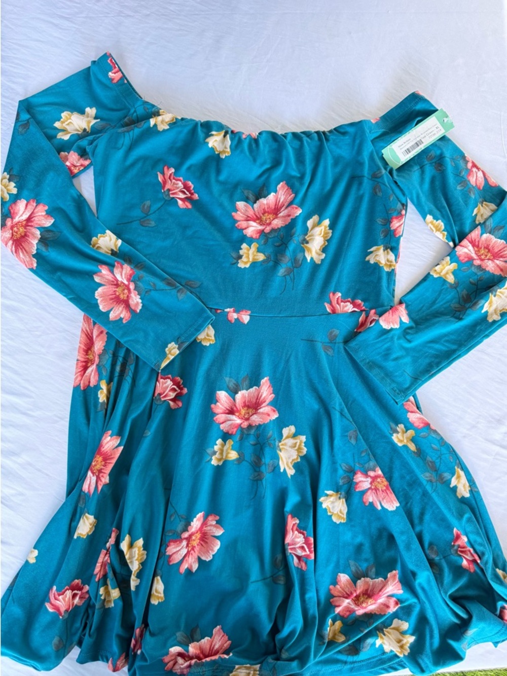 Nine Britton Teal Floral Off-Shoulder Skater Dress NWT size XL